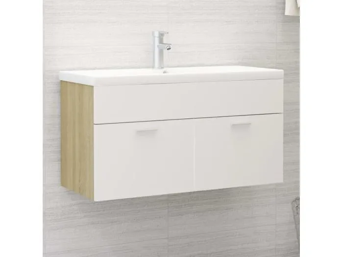 Waschbeckenunterschrank Weiß Sonoma-Eiche 90x38,5x46 cm