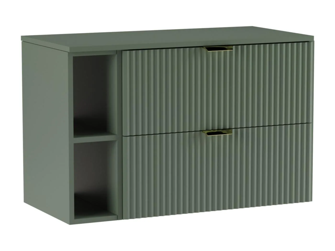 Waschtischunterschrank WENA, mit Regal, geriffelte Fronten, Willy, 100x60x47 cm, Grün