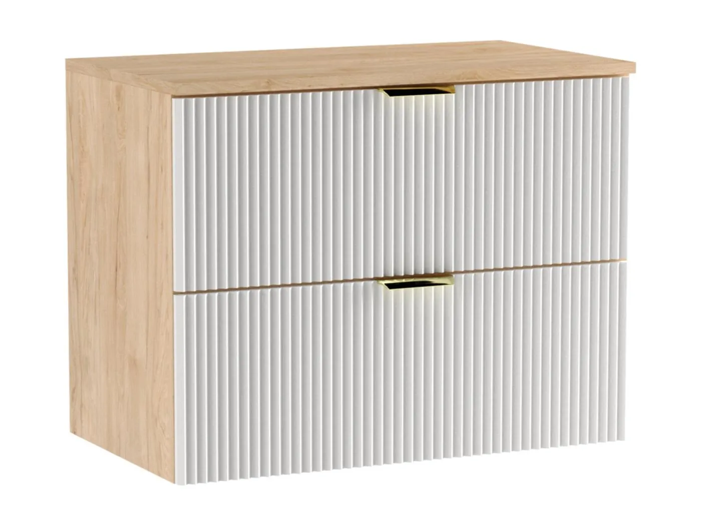 Waschtischunterschrank WENA, geriffelte Fronten, Willy, 80x60x47 cm, Weiß/Walnuss