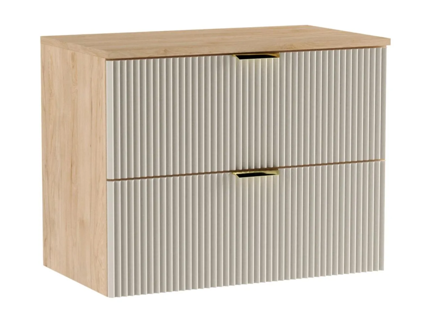 Waschtischunterschrank WENA, geriffelte Fronten, Willy, 80x60x47 cm, Kaschmir/Walnuss