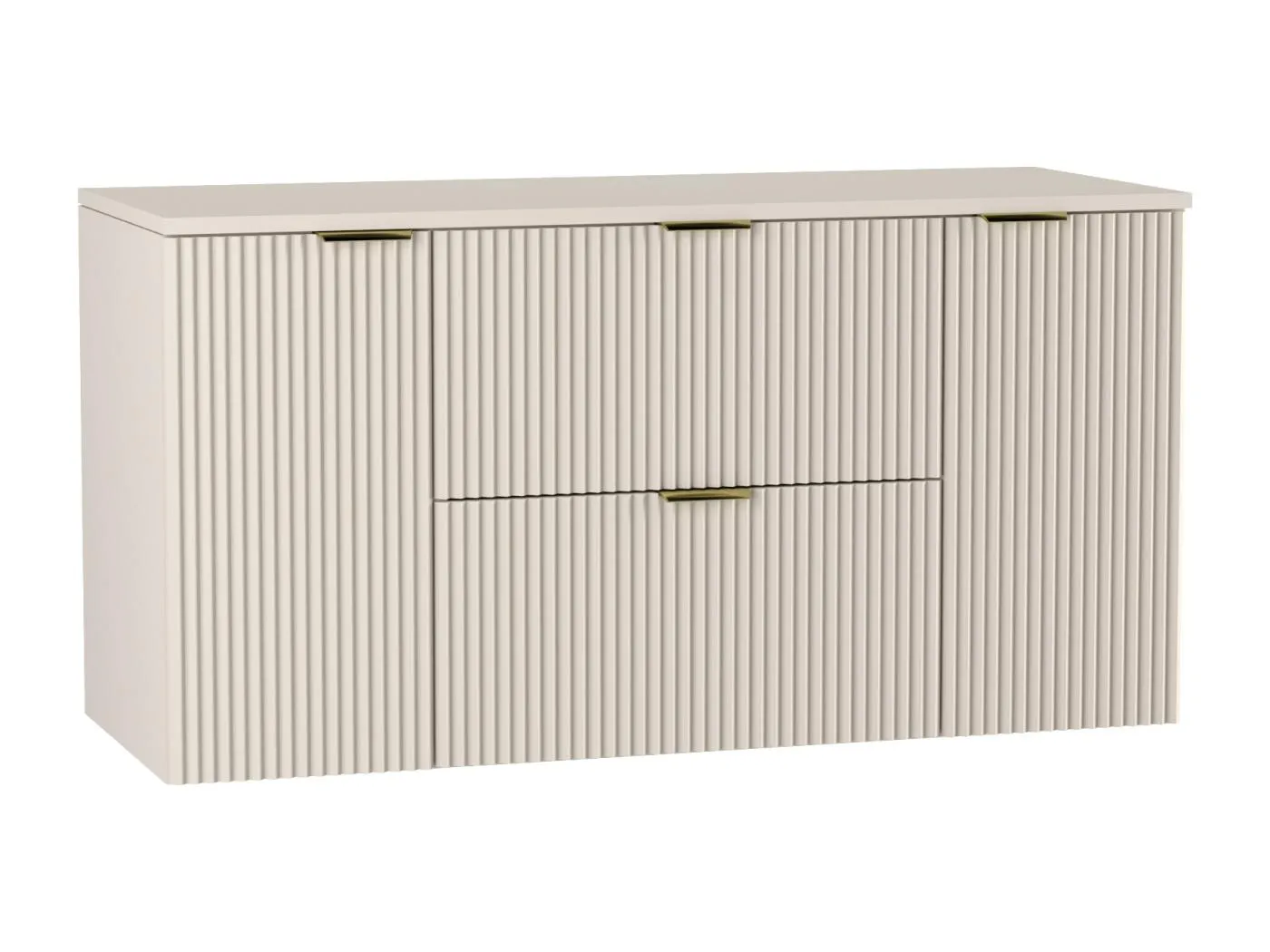 Waschtischunterschrank WENA, mit 2 Türen und 2 Schubladen, geriffelte Fronten, Willy, 120x60x47 cm, Kaschmir