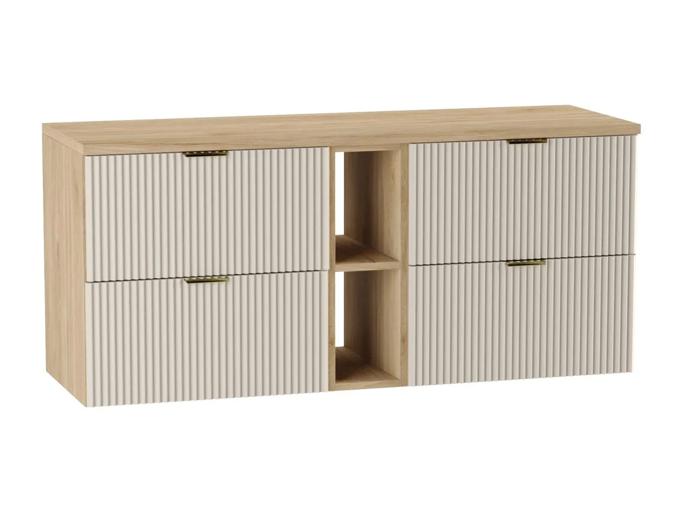 Waschtischunterschrank WENA, mit Regal, geriffelte Fronten, Willy, 140x60x47 cm, Kaschmir/Walnuss