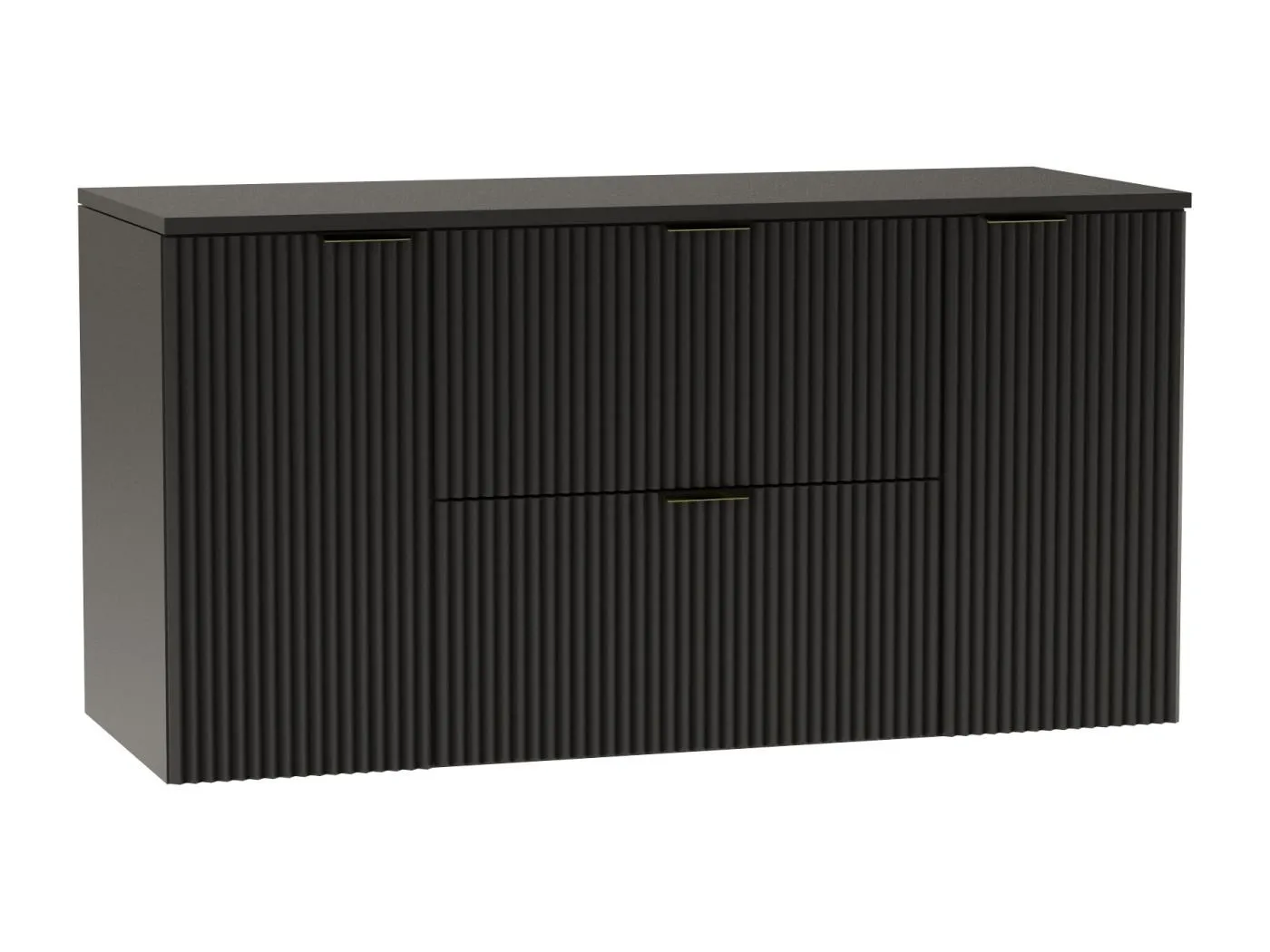 Waschtischunterschrank WENA, mit 2 Türen und 2 Schubladen, geriffelte Fronten, Willy, 120x60x47 cm, Schwarz