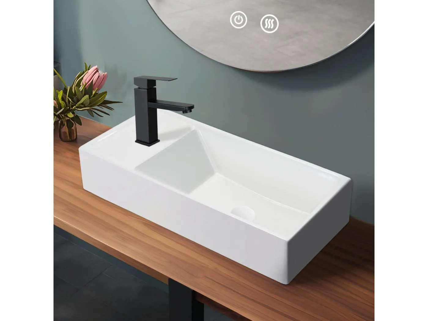 NETTLIFE Keramik-Aufsatzwaschbecken fürs Badezimmer – quadratisches Becken