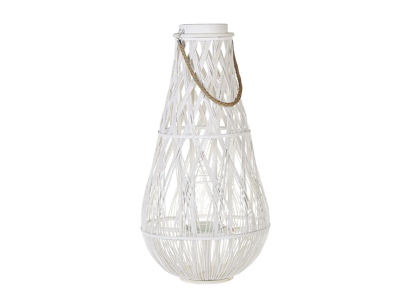 Dekolaterne Bambus/Glas weiß Höhe 77 cm Tonga