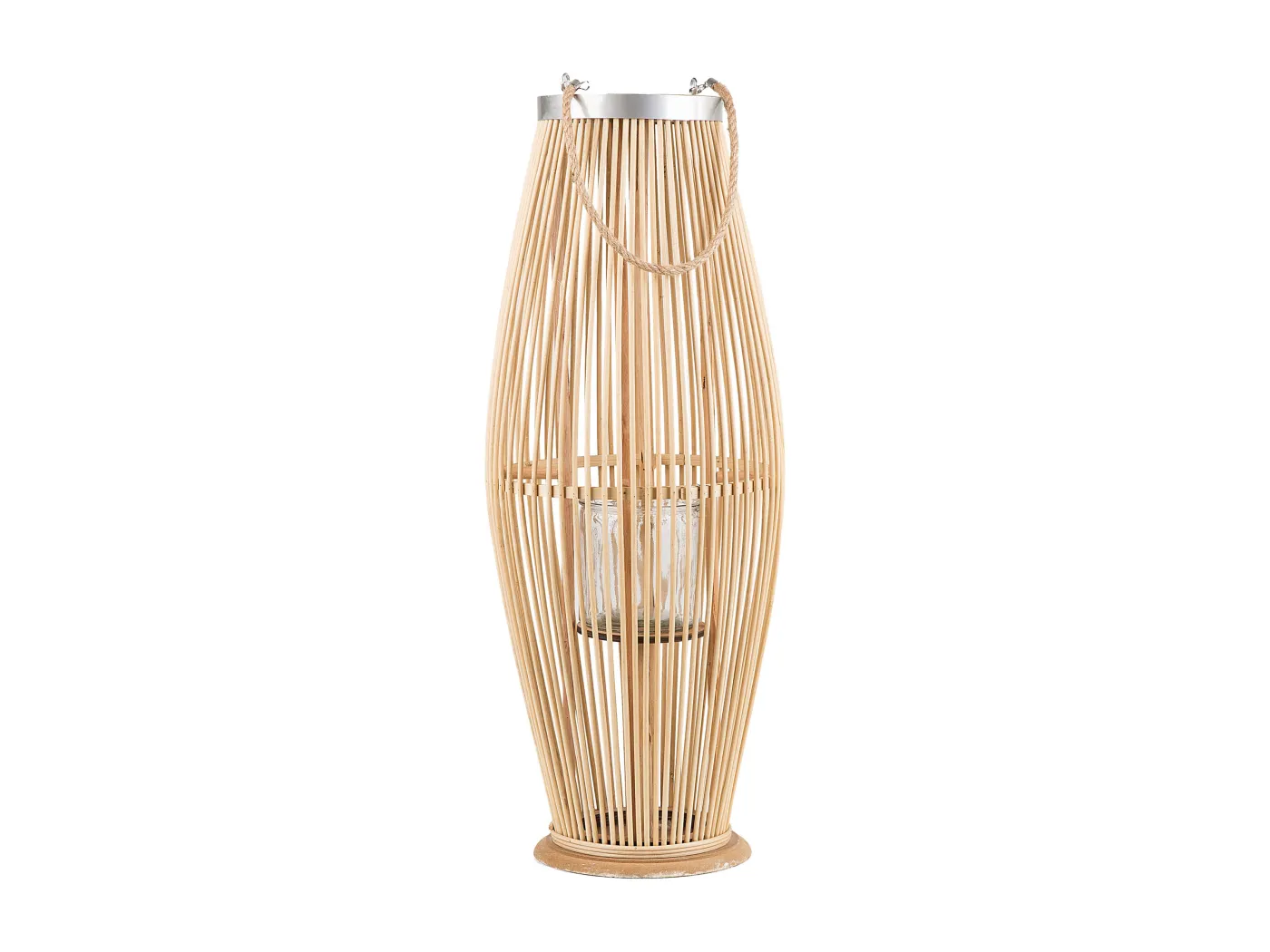 Bambusholz Deko Laterne heller Holzfarbtone/ Natural Flechtoptik Windlicht mit Glaseinsatz Retro Gartenlaterne Kerzenhalter Kerzenständer 72 cm Tahiti