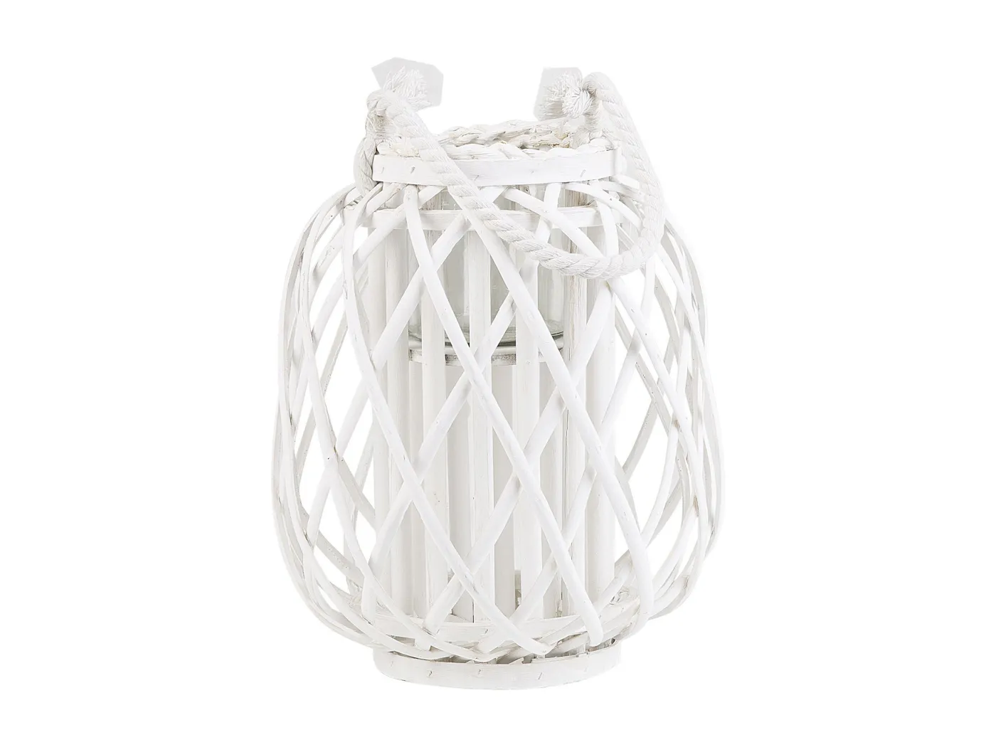 Dekolaterne Weidenholz weiß 30 cm mit Kerzenhalter Griff Modern dekorativer Kerzenständer Mauritius