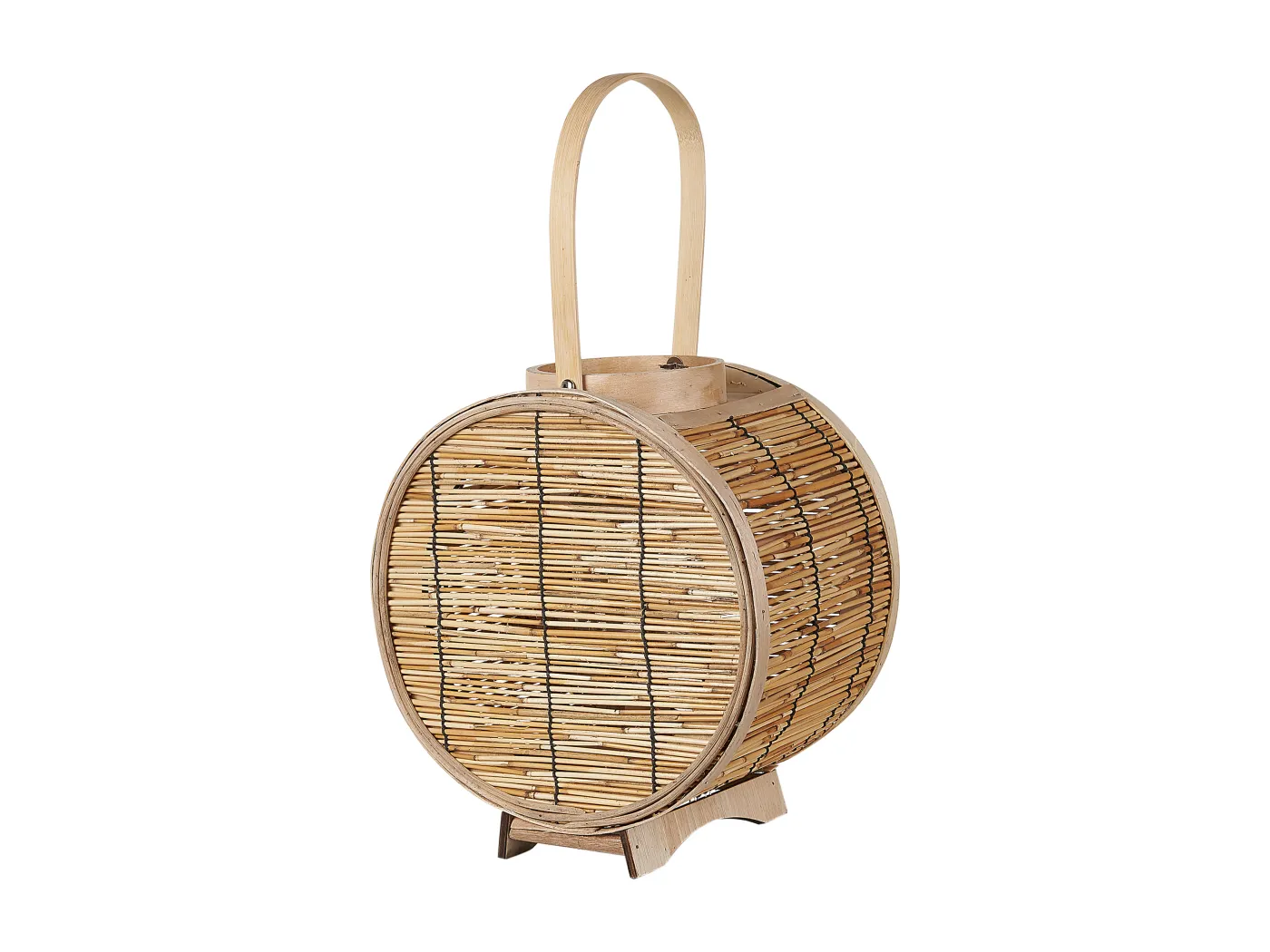 Laterne Rattan natürlich rund 30 cm mit Griff Glaseinsatz Tischdeko Boho Bistal