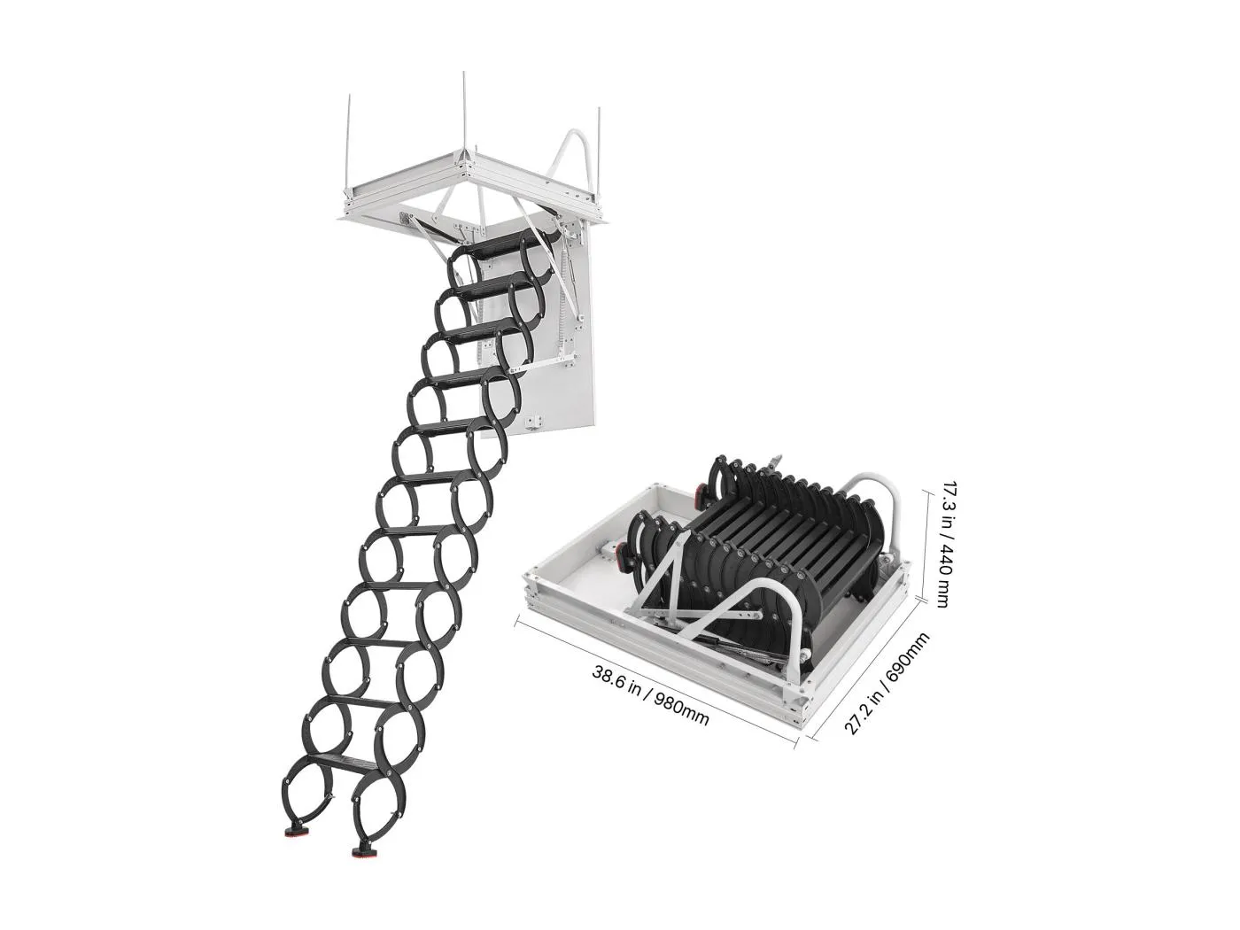 Dachbodentreppe SucceBuy Einziehbar, Tragfähigkeit 299,4 kg, Geeignet für Einbauhöhe 2,6 bis 2,85 m, Öffnung 100 x 69.85 cm