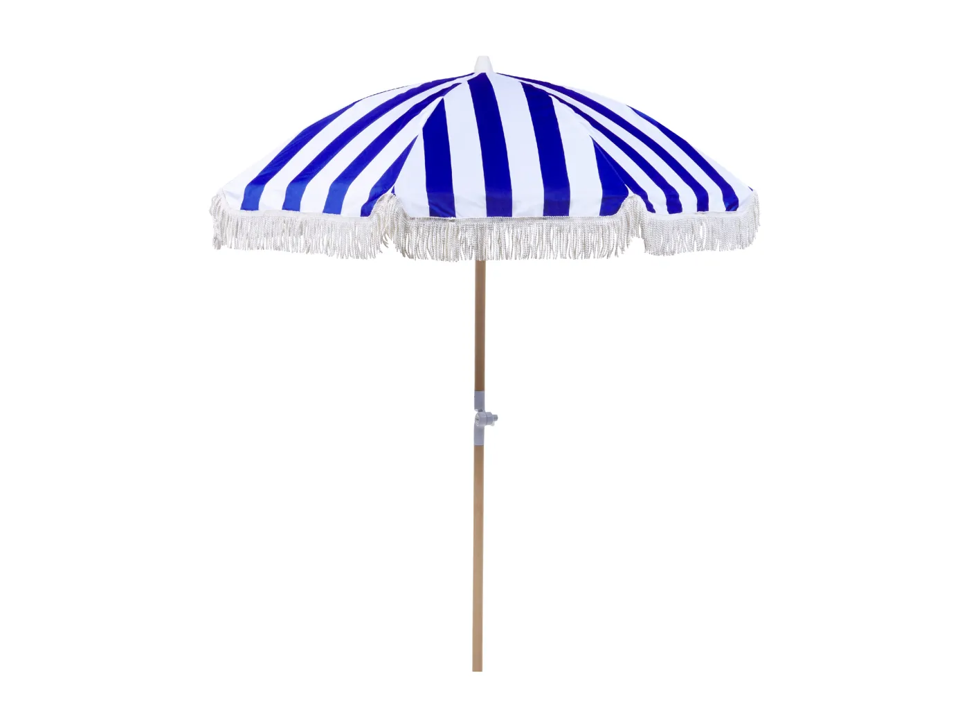 Sonnenschirm mit Volant Regenschutz Holzmast blau rund ⌀ 150 cm Boho Mondello
