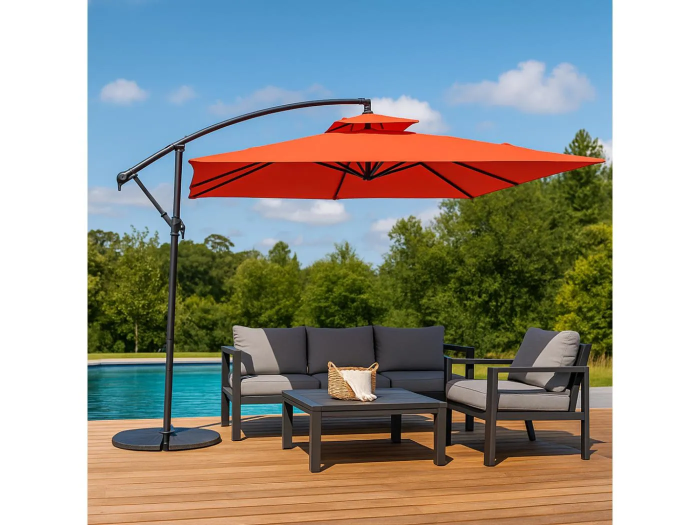 Versetzter runder Sonnenschirm terracotta CAPRI 3m - Modern und robust, ideal für Garten oder Terrasse