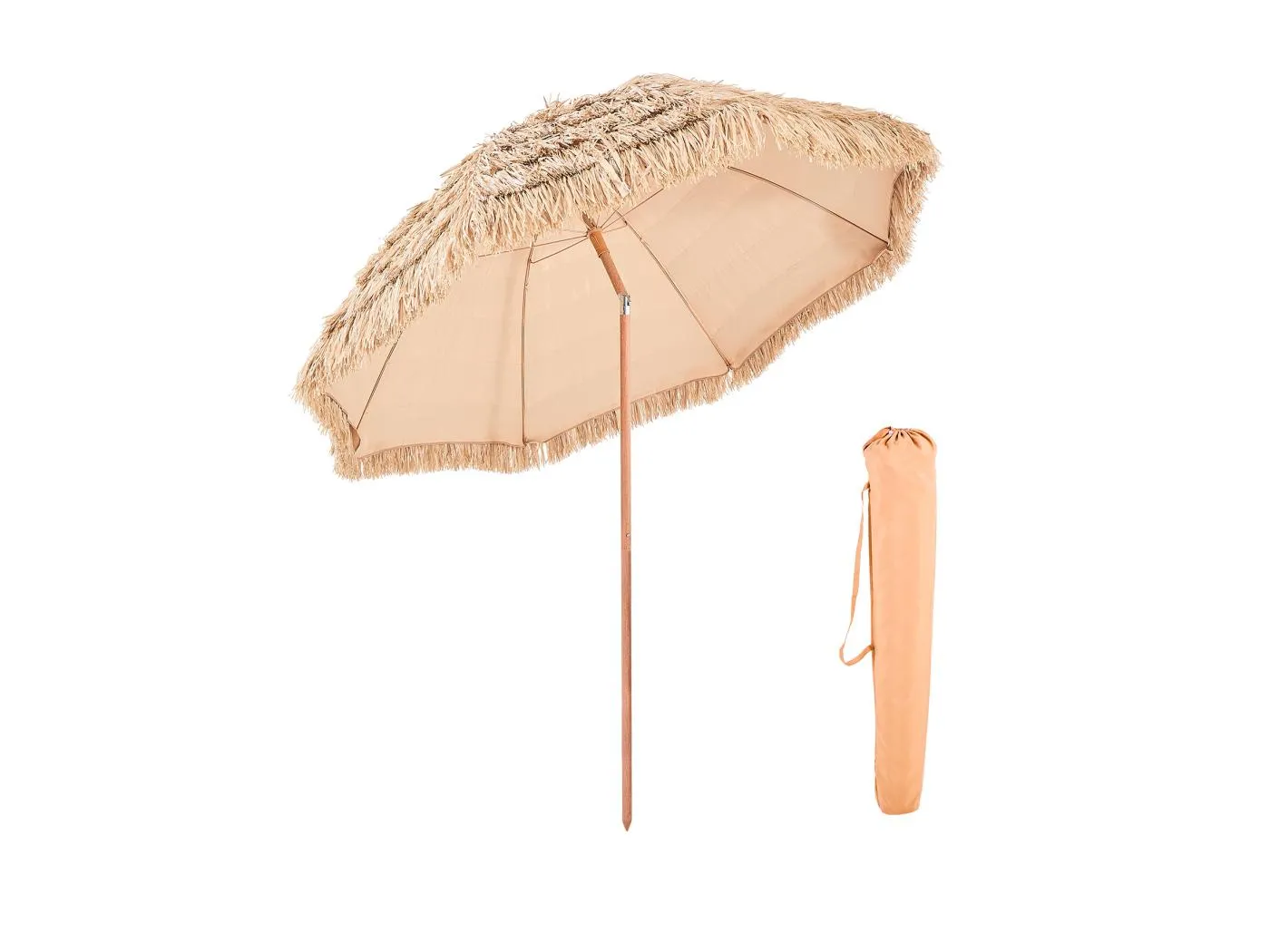 Hawaii-Sonnenschirm SucceBuy, 2,4 m Neigbarer Exotischer Sonnenschirm mit PP-Strohdach, 8 Metallstreben, für Strand, Terrasse, Pool und Garten