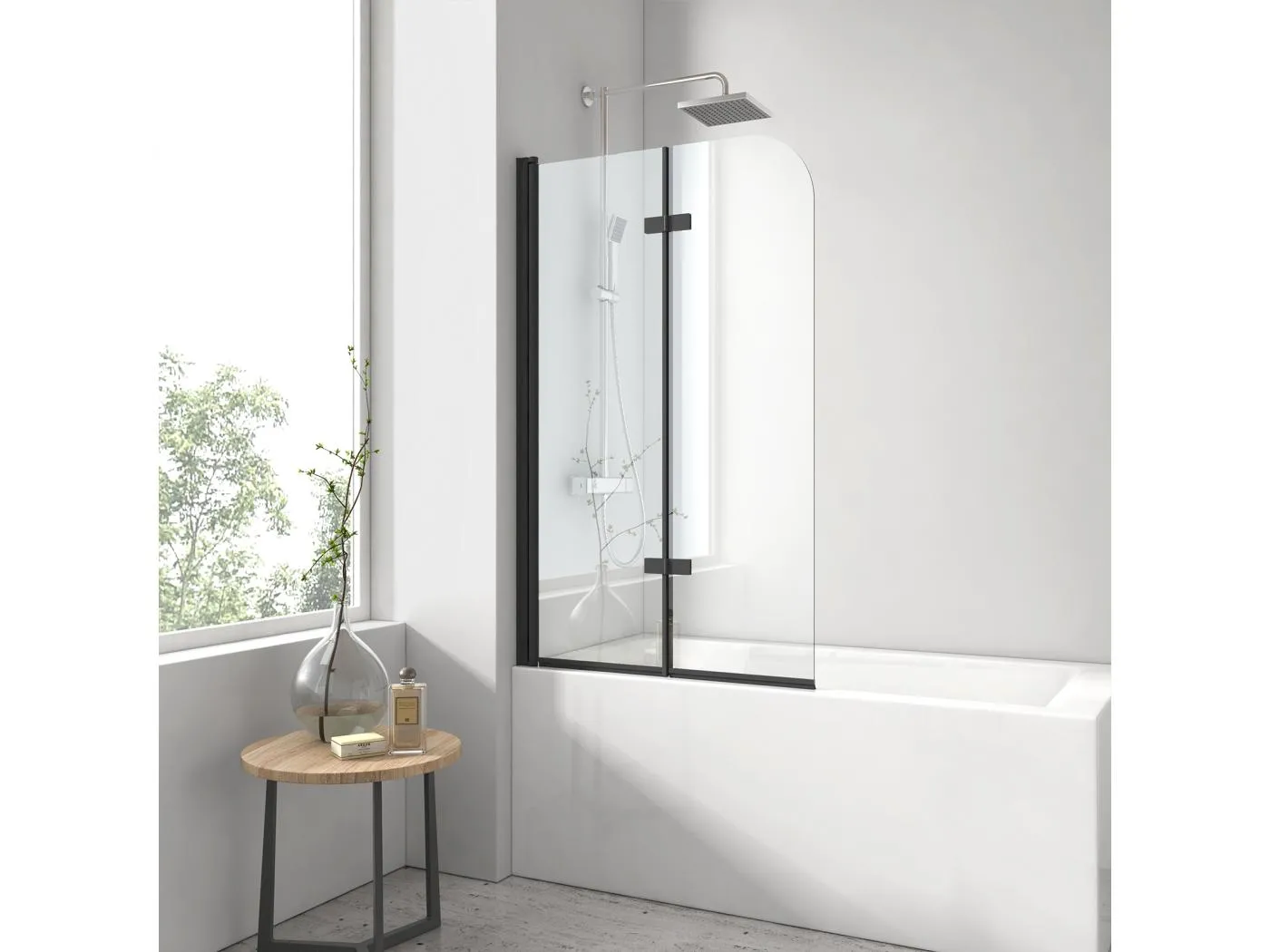 EMKE Badewannenaufsatz Duschwand für Badewanne Schwarz Matt 2-teilig Faltbar 100x140cm Duschabtrennung 6mm NANO GLASS