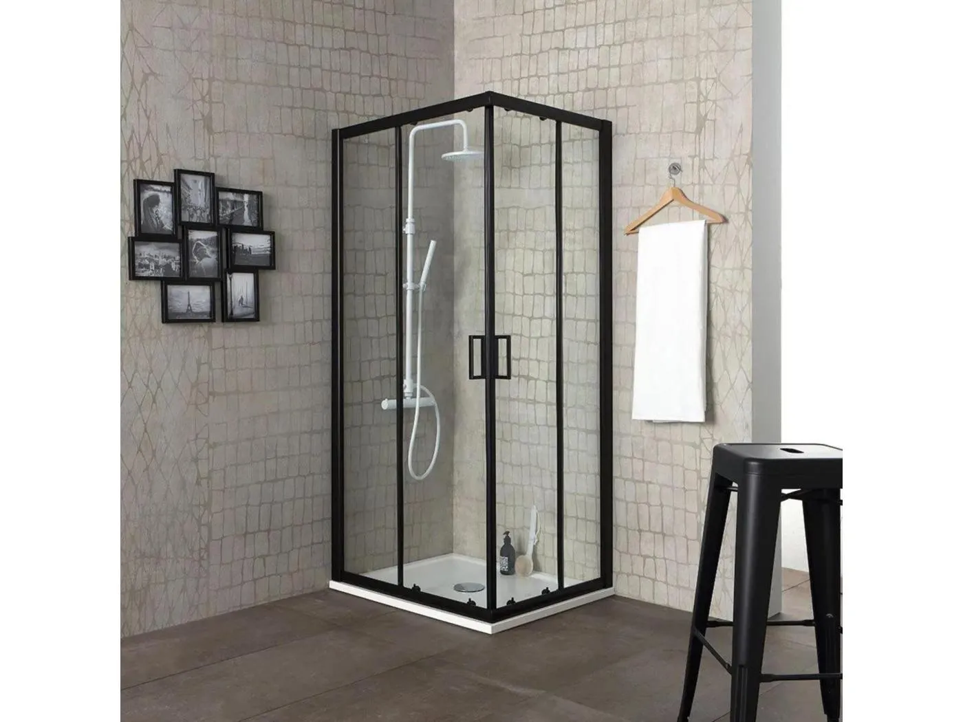 "Cielo" quadratische Duschkabine aus transparentem Glas mit mattschwarzem Profil cm 90x90 190 h