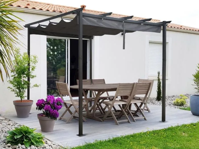Aluminiumpergola mit ausziehbarem Dach - 3 x 4 m - Grau