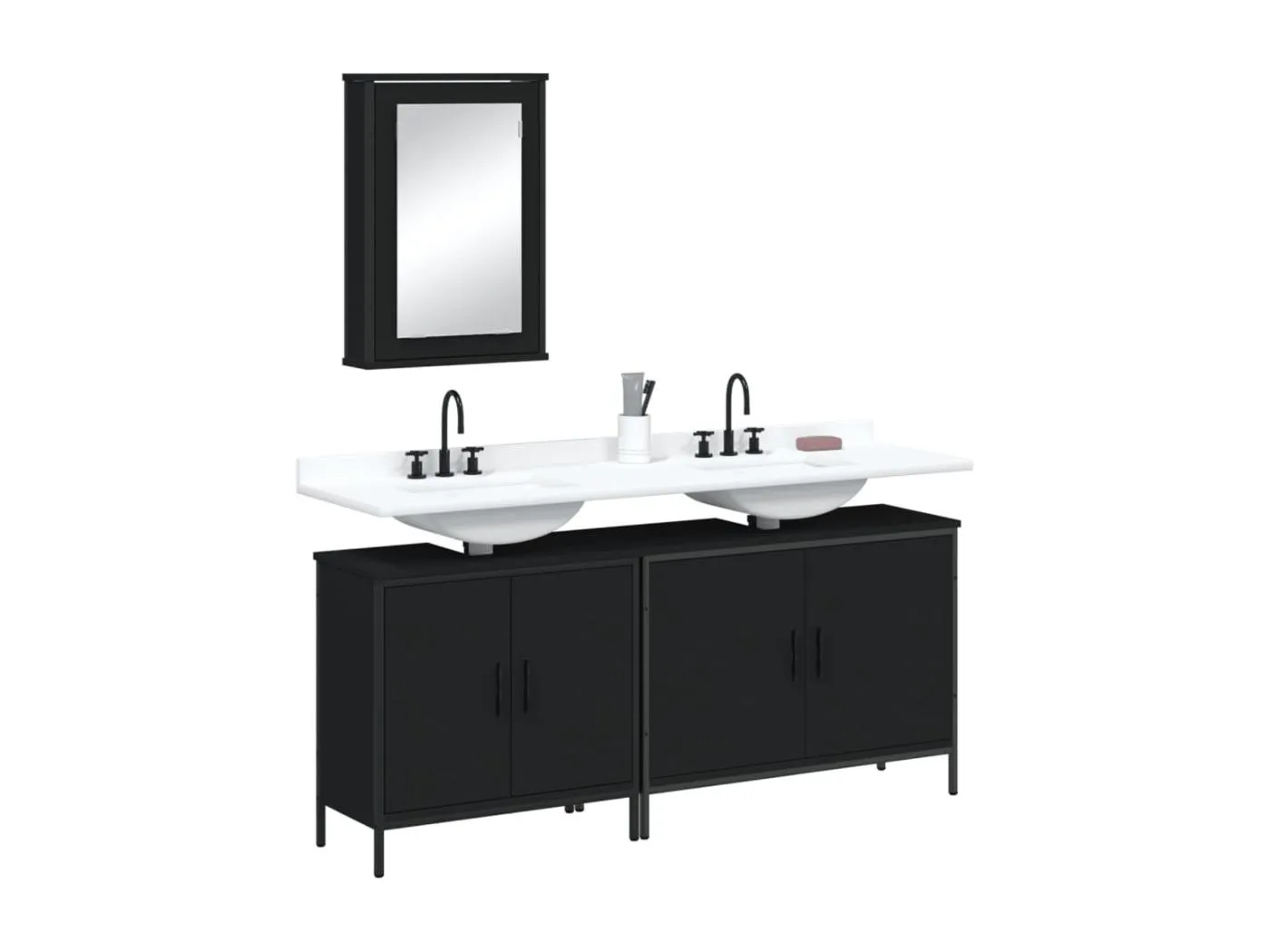 3-tlg. Badmöbel-Set Schwarz Holzwerkstoff