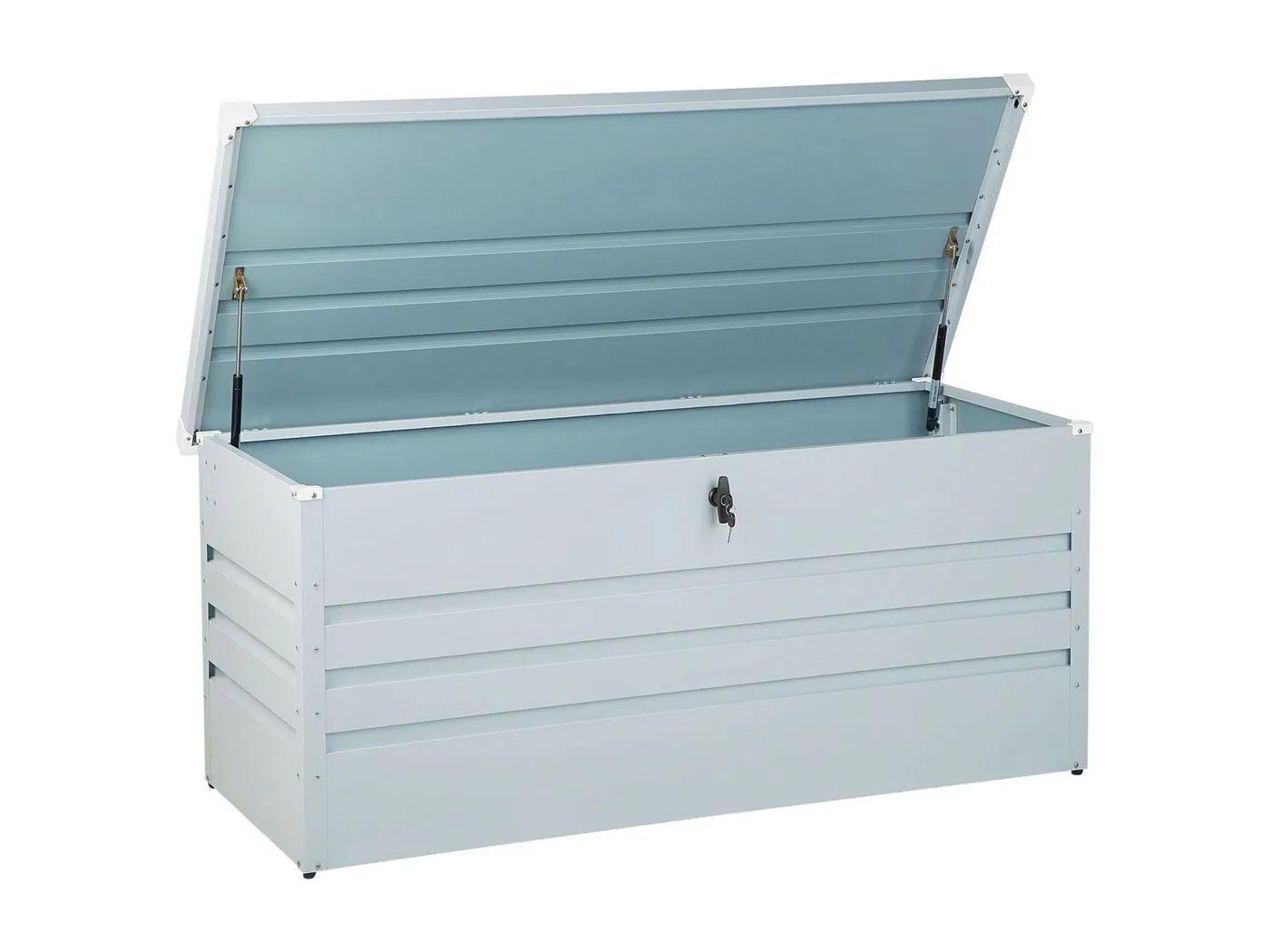 Große Metall-Gartentruhe 400 l hellgrau Kissenbox Auflagenbox für die Terrasse wasserdicht Aufbewahrungsbox Gartenbox Cebrosa
