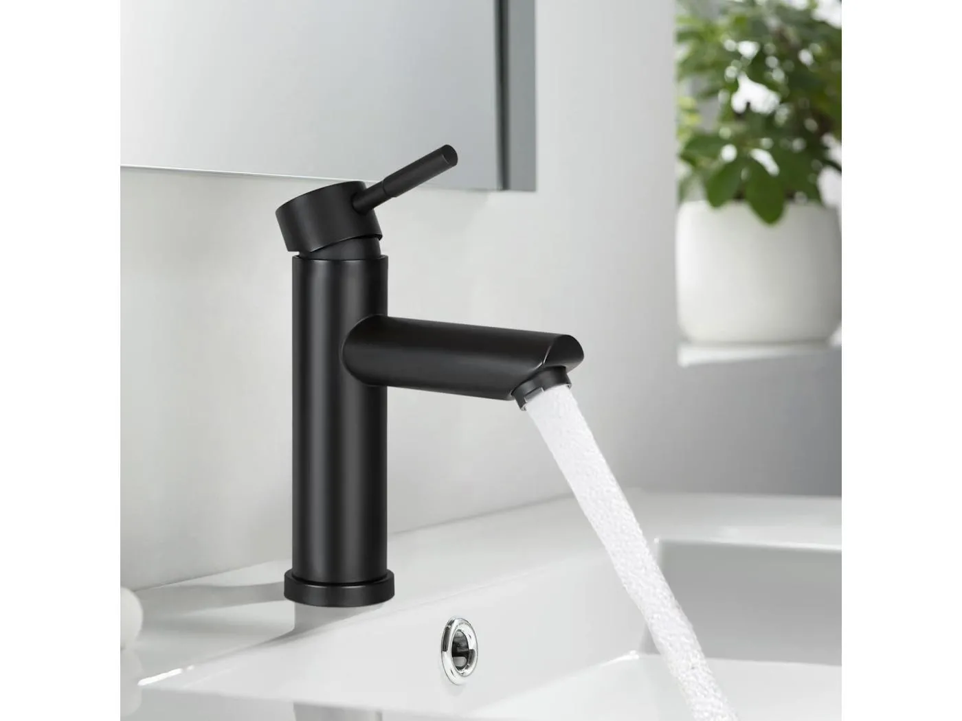 NETTLIFE Wasserhahn Bad Waschtischarmatur Waschbecken - Armatur Schwarz Warm- und Kaltwasserhahn Hochdruck Mischbatterie Einhebelmischer