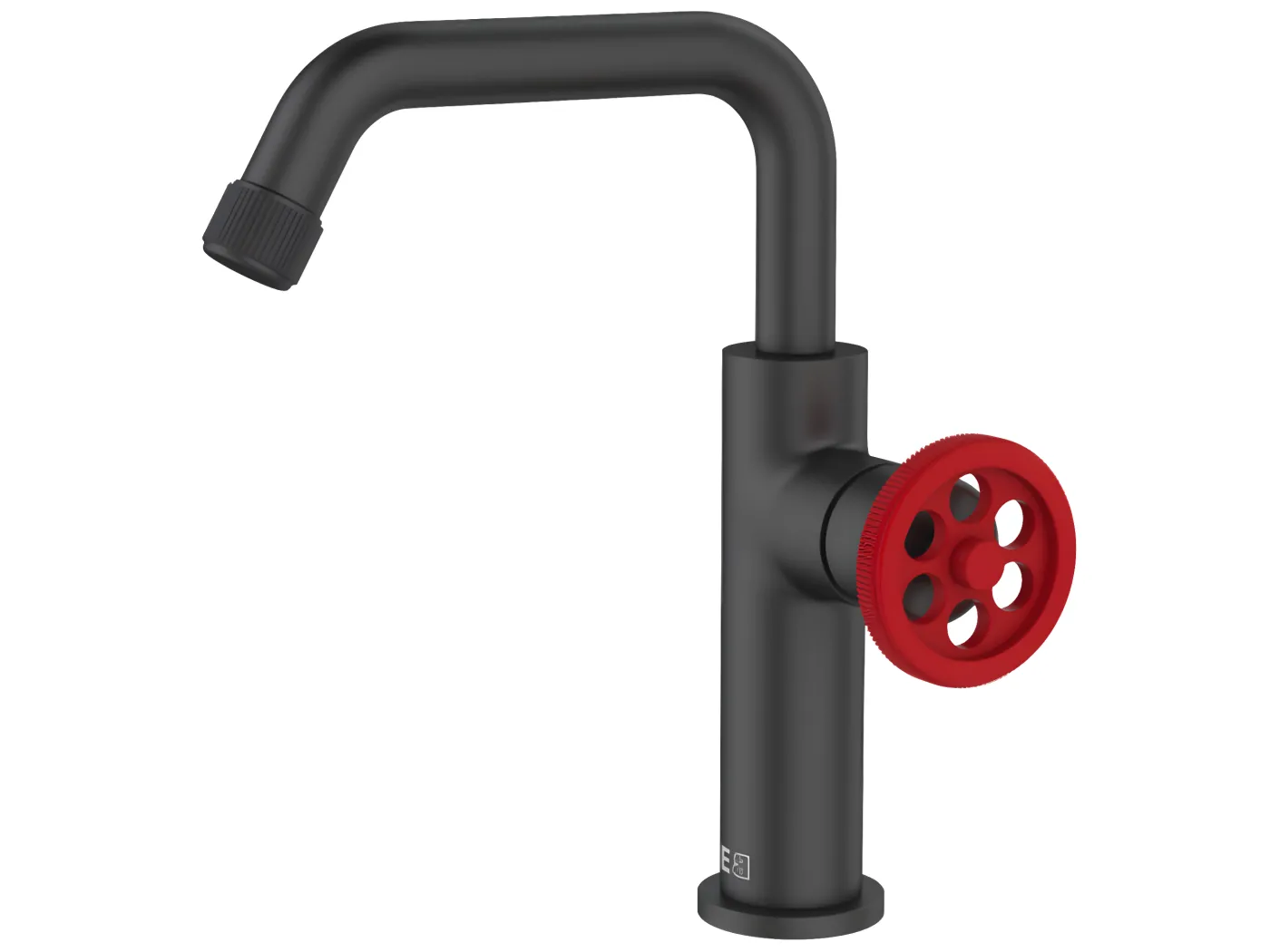 Indus niedriger Waschbeckenmischer schwarz und roter Griff Essebagno