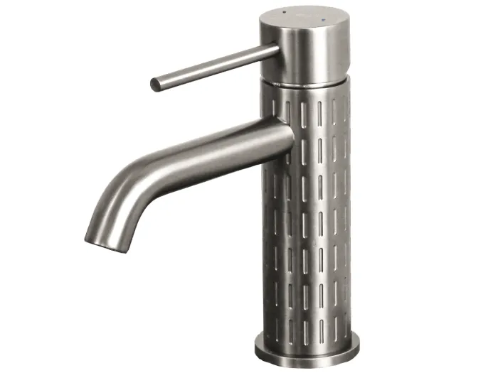 Architek niedrige Waschtischarmatur in gebürsteter Edelstahloptik Essebagno