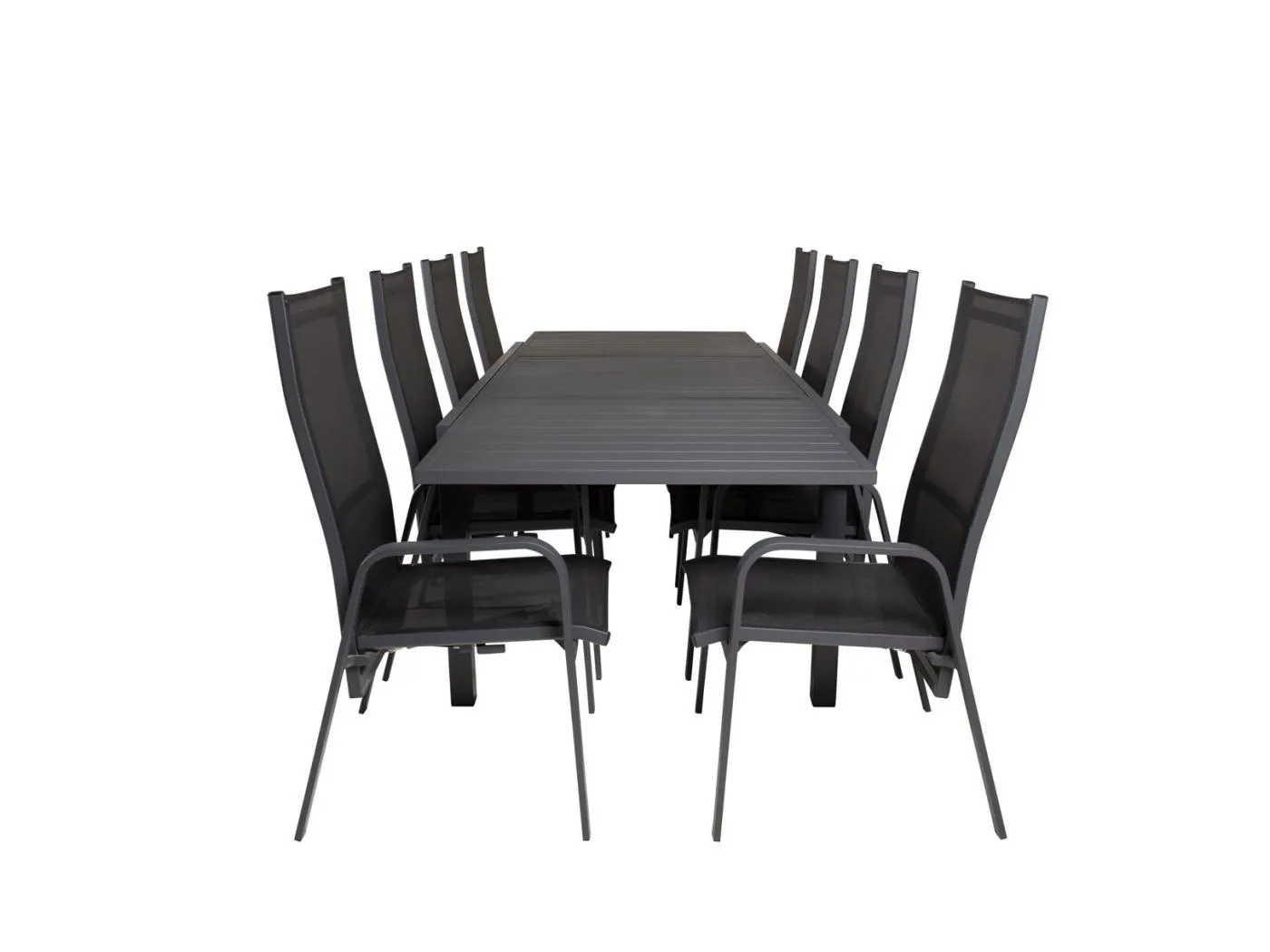 Marbella Gartenset Tisch 100x160/240cm und 8 Stühle Copacabana schwarz.