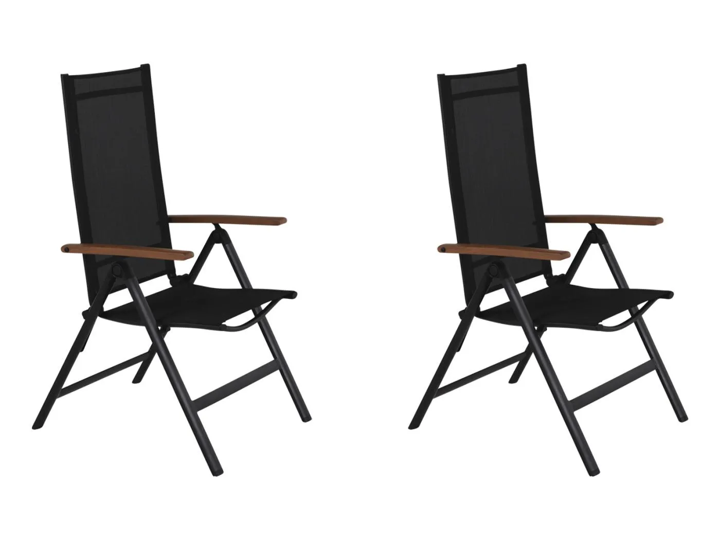2xLamira Gartenstuhl Positionsstuhl, schwarz und teak Armlehnen.