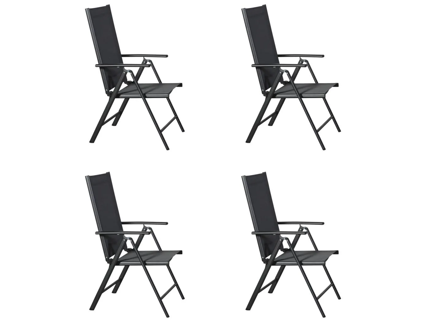 Kelly 4 x Gartenstuhl, justierbarer Rücken, 7 Positionen schwarz/grau.