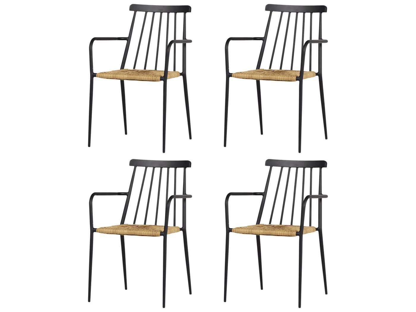 4xEvira Gartenstuhl stapelbar, schwarz und natur.