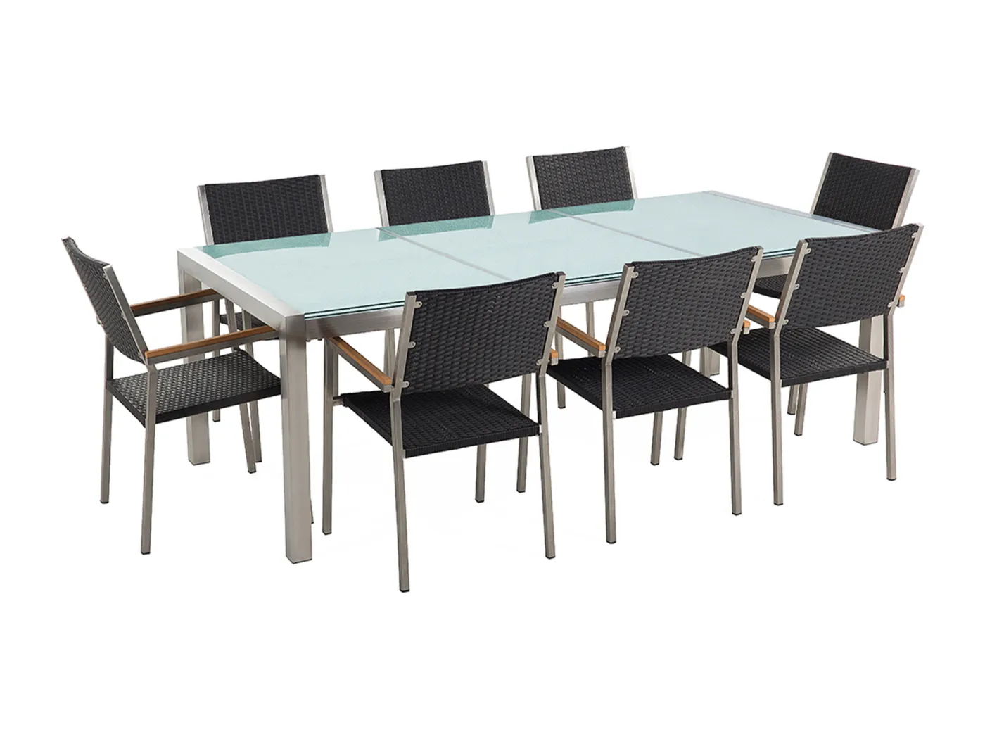 Gartentisch Set Edelstahl 8-Sitzer Glas weiß Rattan schwarz 220 cm Grosseto