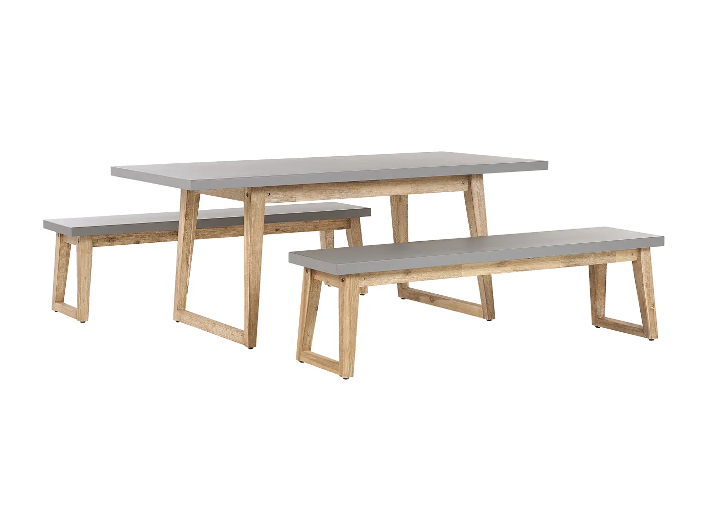Trendy Gartenmöbel Set Faserzement Akazienholz Tisch miit 2 Bänken grau