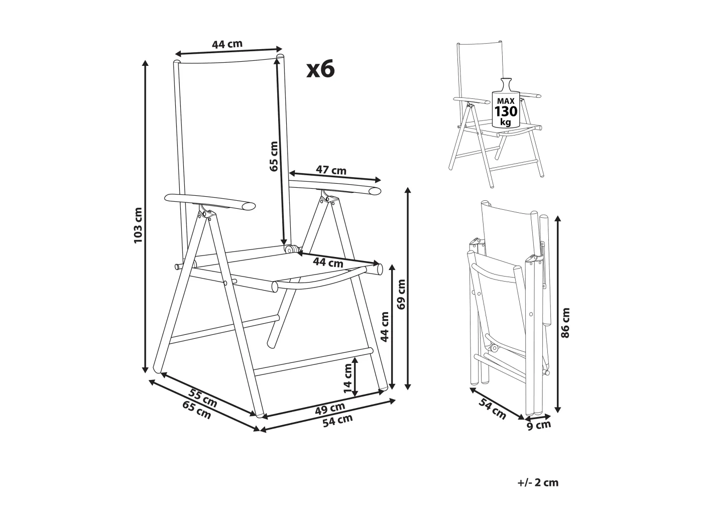 6er Set Gartenstuhl Terrassenstuhl Balkonstuhl Hochlehner Alu Schwarz Catania