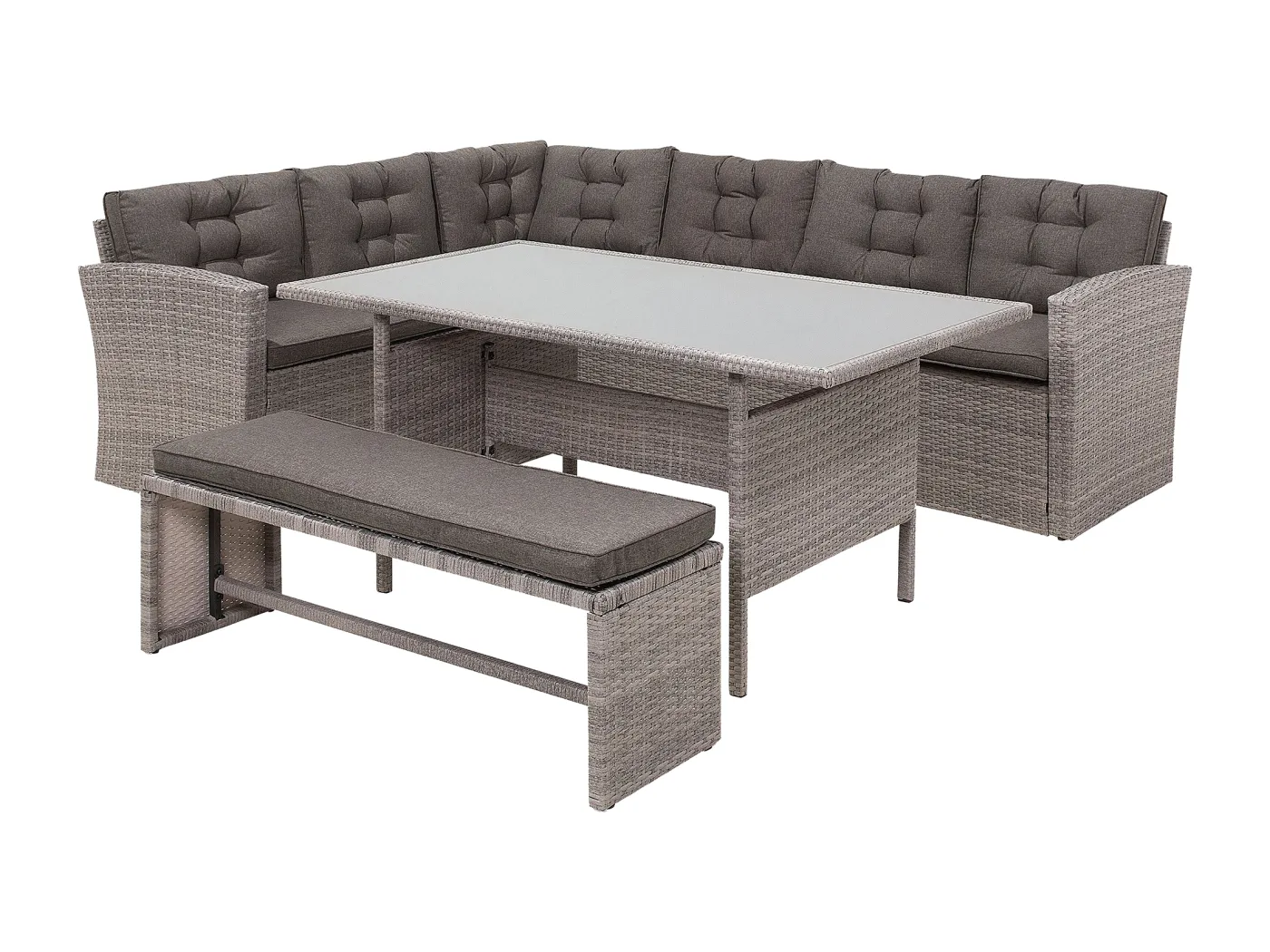 Stilvolles Gartenmöbelset Ecksofa Tisch Bank Rattan grau Viterbro