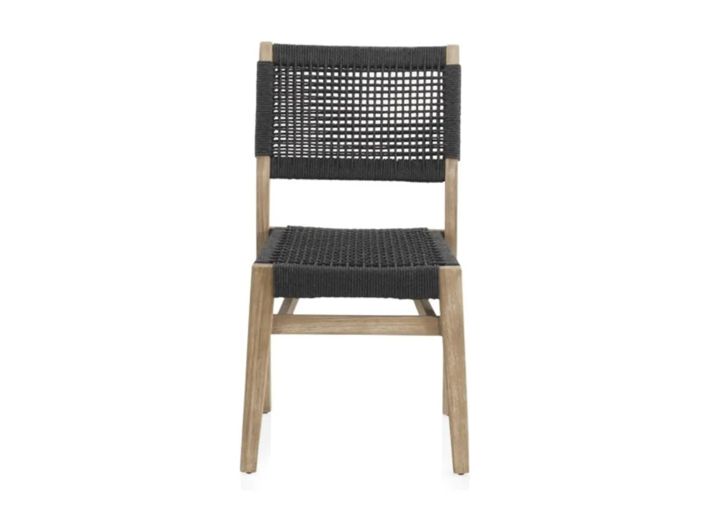 4er Set Stühle aus Akazienholz und Seilgeflecht in Grau