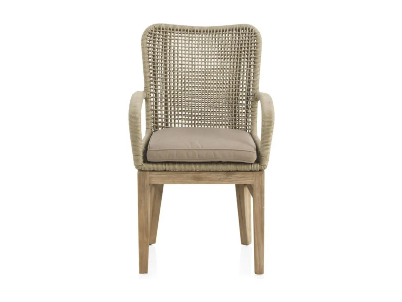 4er Set Akazienholzsessel mit Seilgeflecht in Taupe