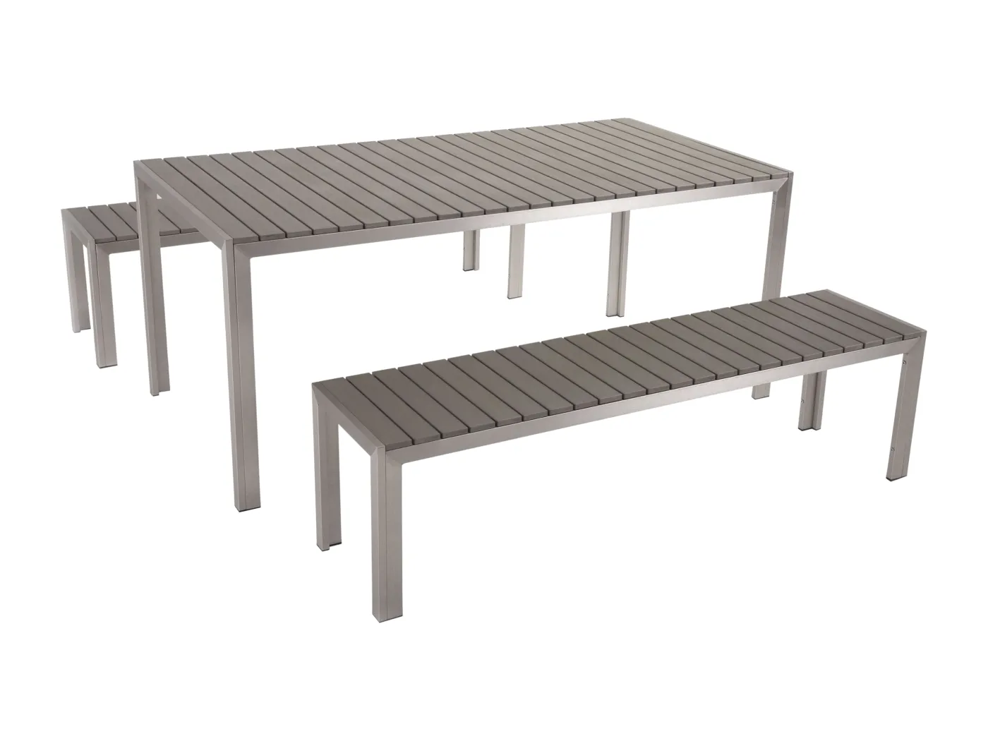 Praktisches Gartenmöbel Set Kunstholz 2 Bänke Tisch grau Nardo