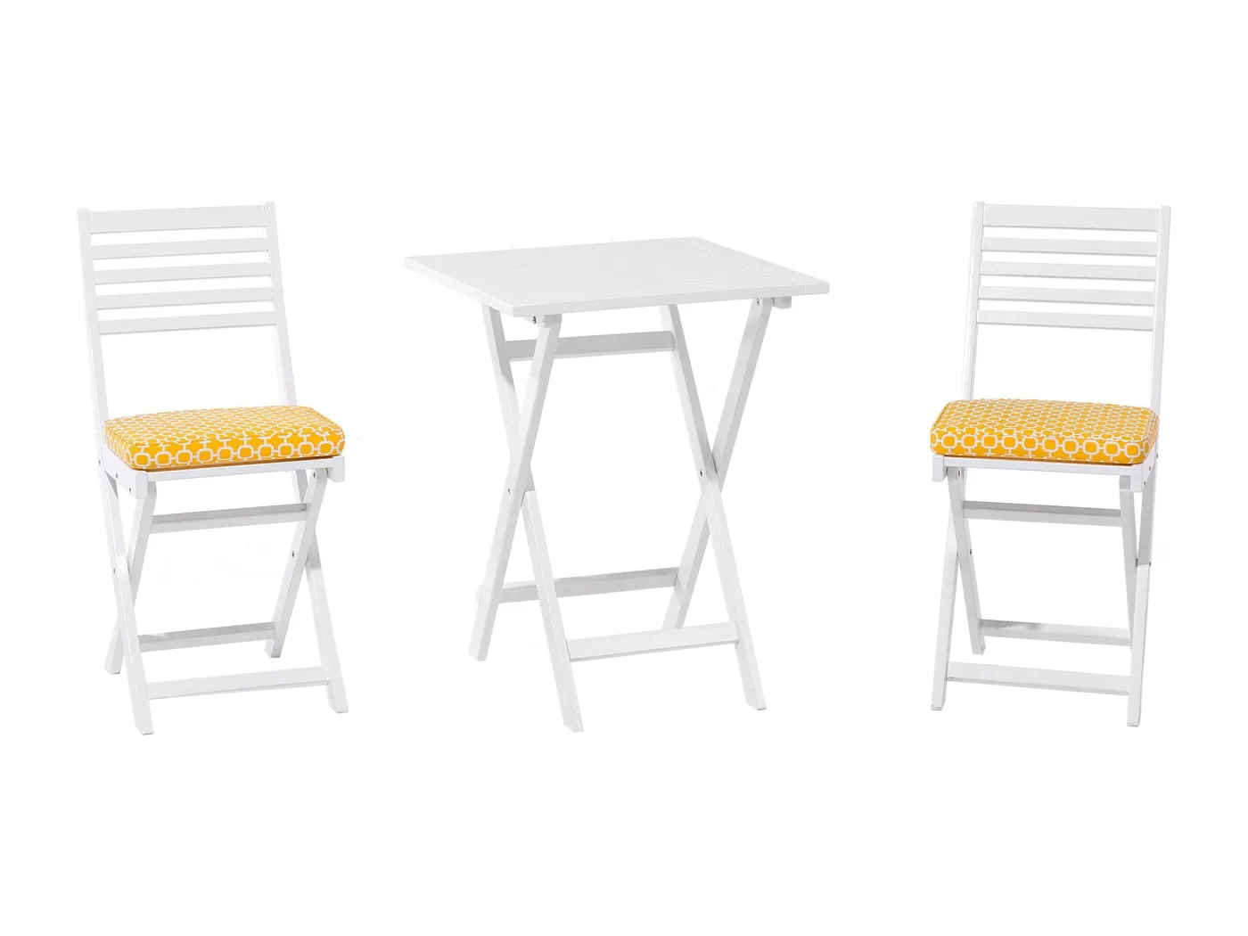 Stilvolles Balkonset Akazienholz in Weiß mit gelben Auflagen Fiji