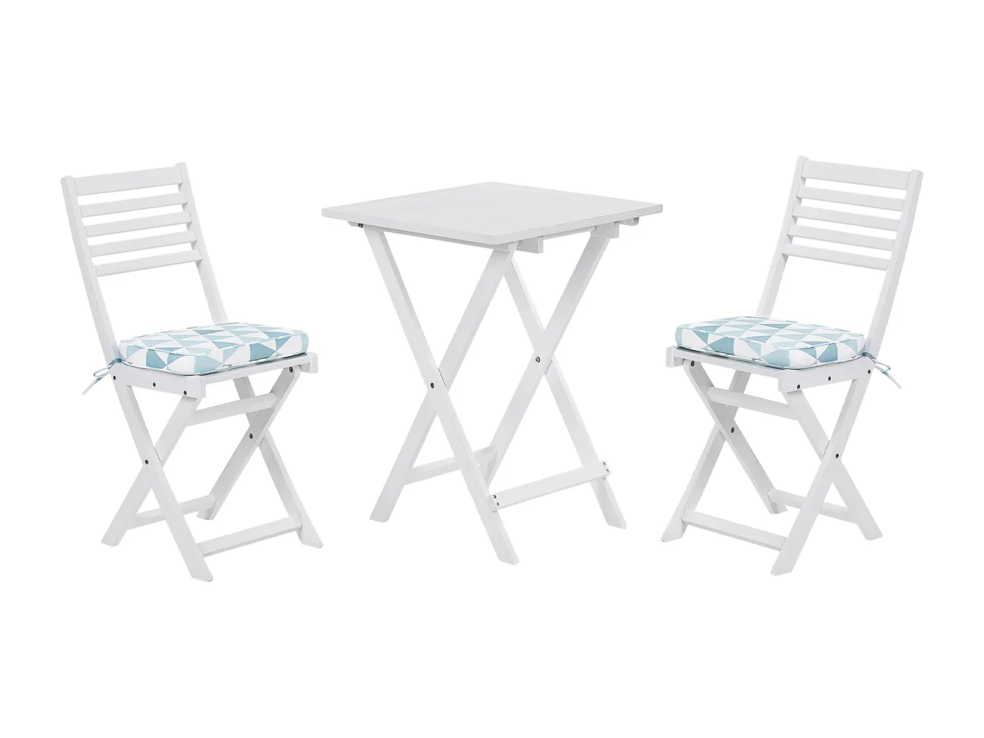 Stilvolles Balkonset Akazienholz Weiß geometrisches Motiv Fiji