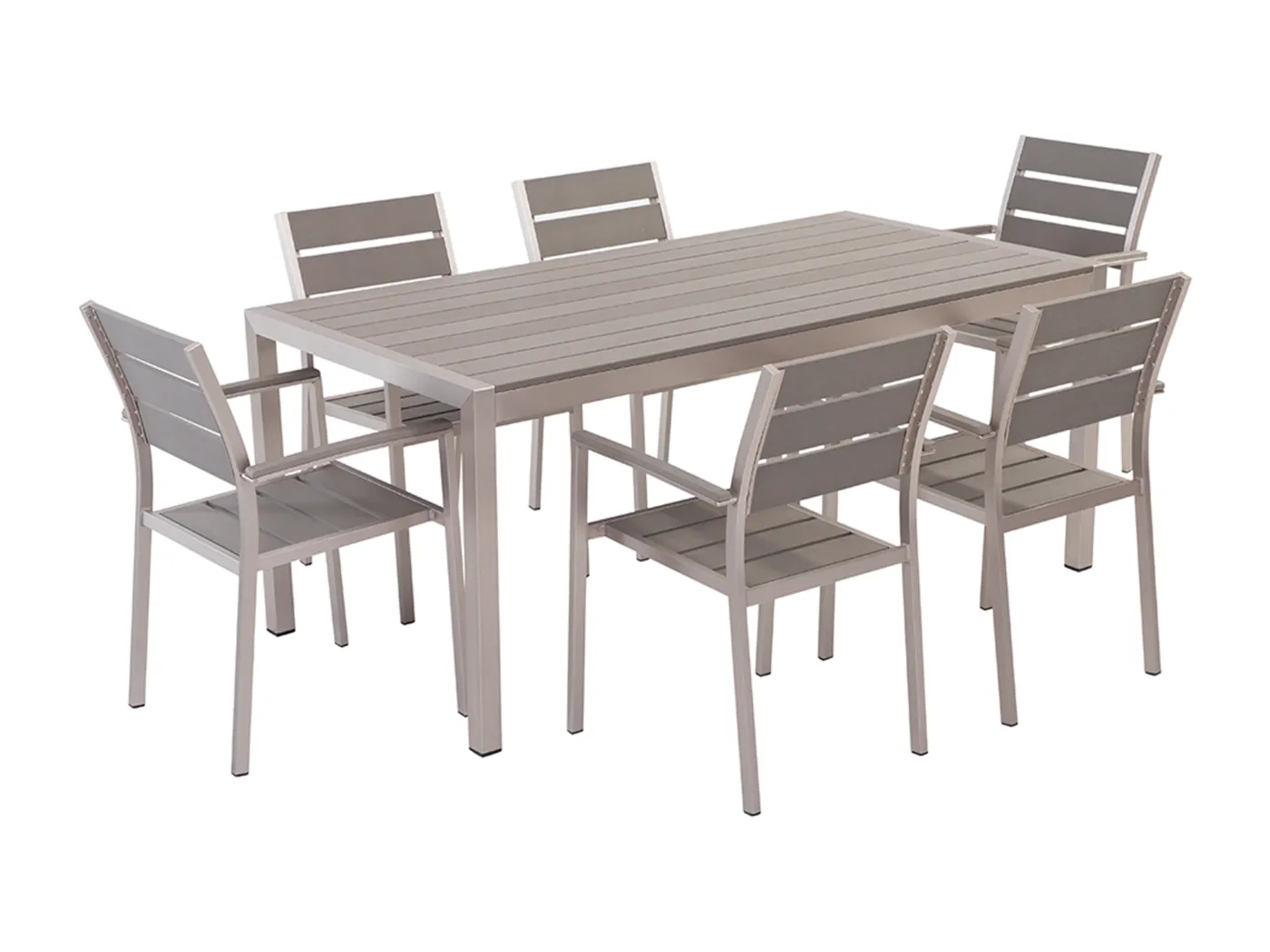 Minimalistisches Gartenset Tisch mit 6 Stühlen Kunstholz grau Vernio