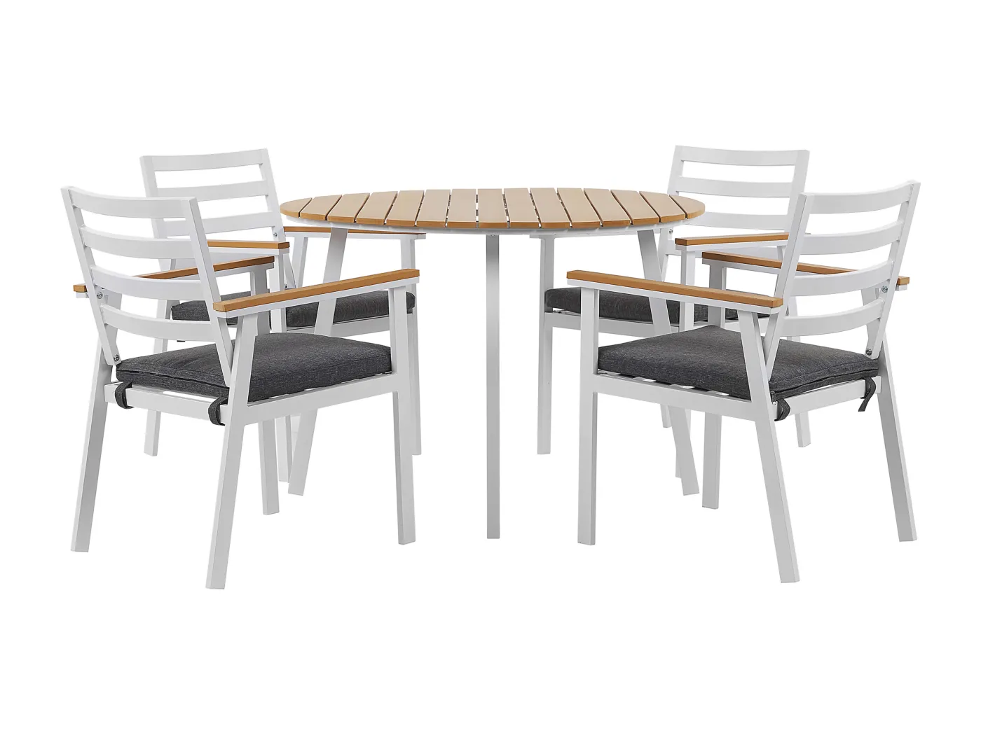 Trendy Gartenmöbel Set Tisch und 4 Stühle in Weiß Aluminium Sitzkissen Cavoli