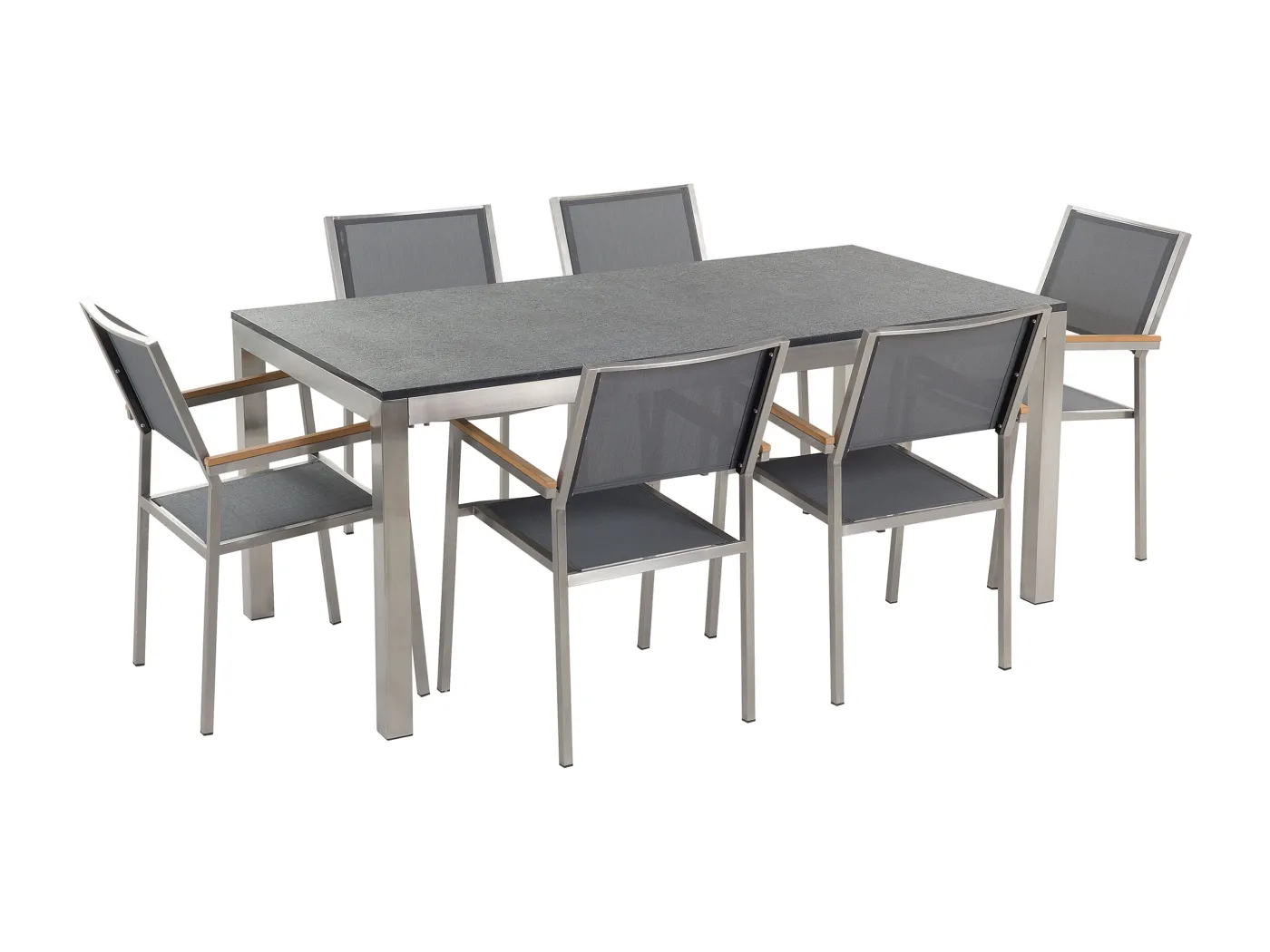 Modernes Gartenmöbel Set Tisch 180 cm in Schwarz 6 Stühle in Grau Grosseto