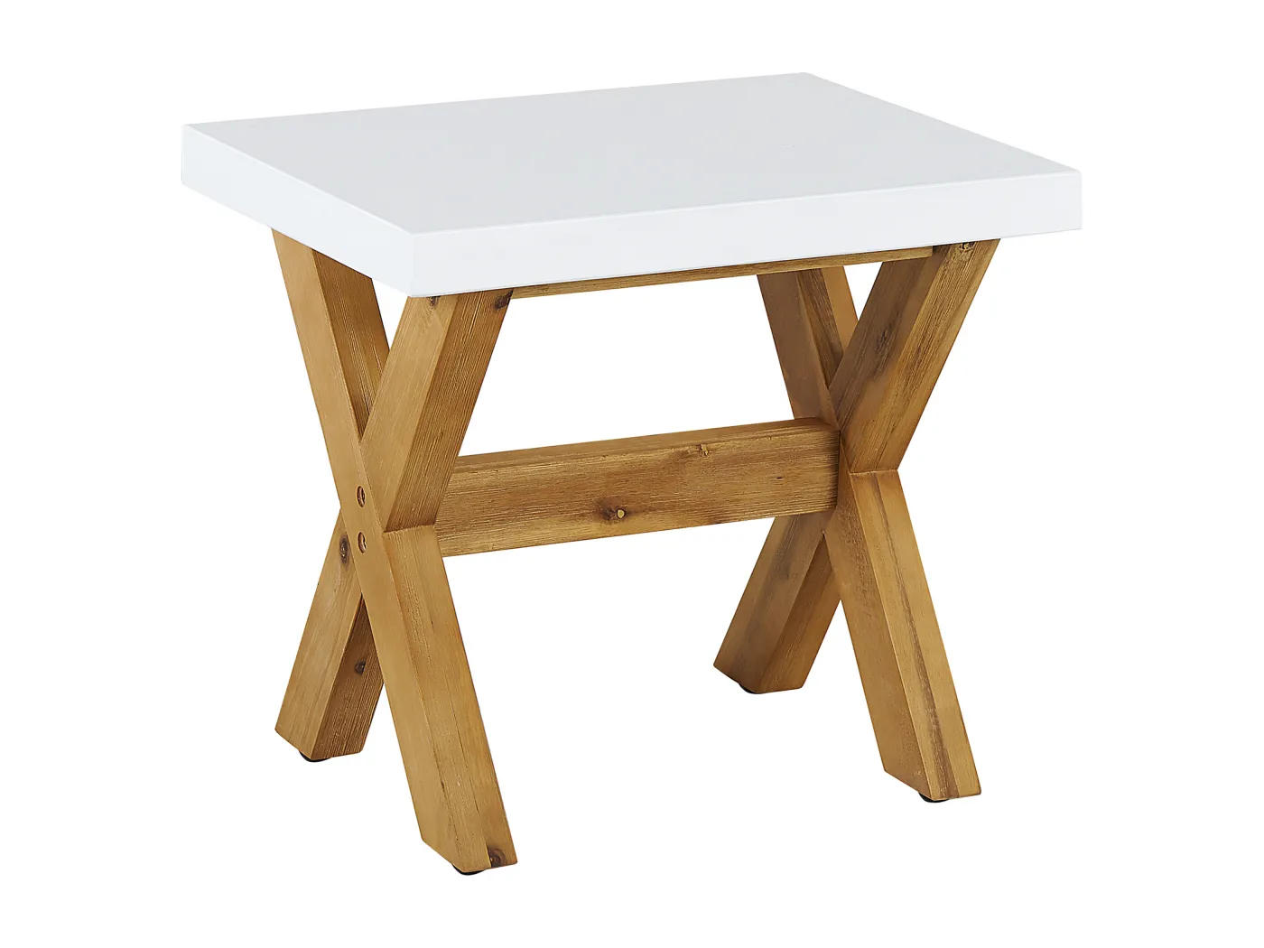 Moderner Gartenhocker aus Faserzement und Akazienholz robuster Look weiß Olbia