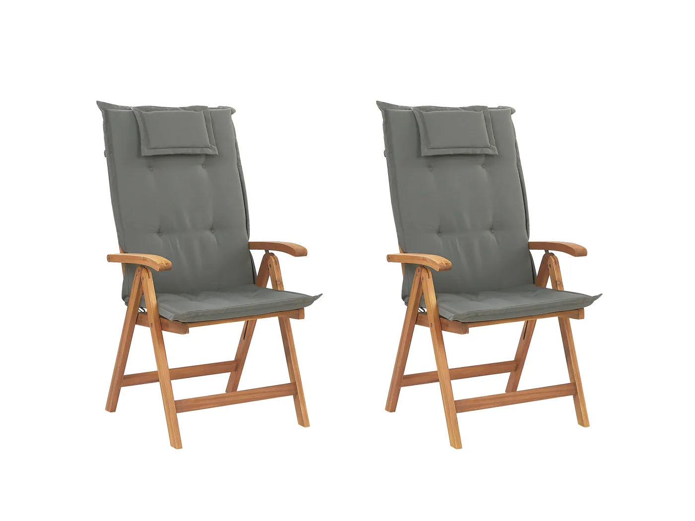 Gartenstuhl 2er Set hellbraun Akazienholz mit Auflagen in Graphitgrau Toscana