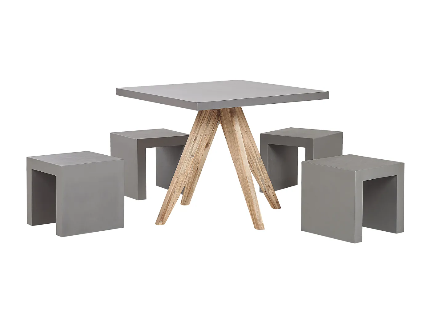 Gartenset Tisch 200x100 cm 8 Hocker Betonplatte Akazienholz Rustikal grau Olbia