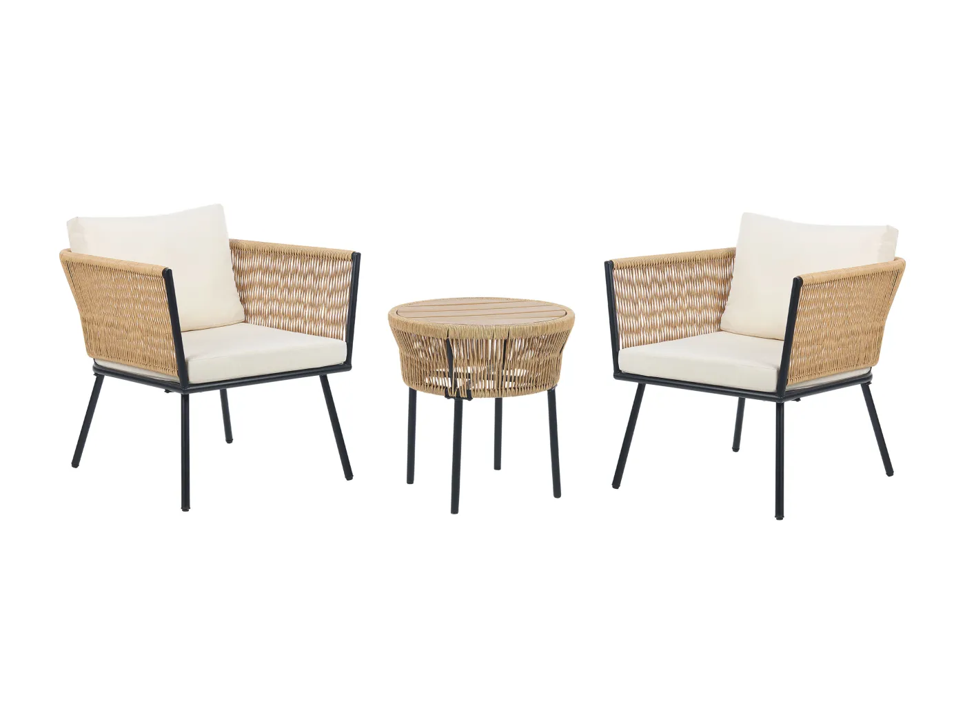 Stilvolles Balkonset 2 Stühle Couchtisch Rattan natürlich Auflagen beige Gargano