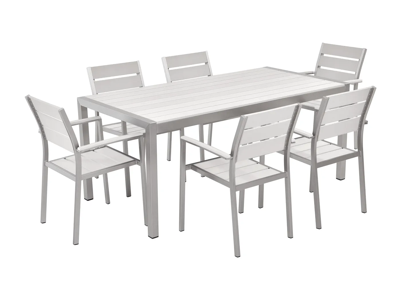 Minimalistisches Gartenset Tisch mit 6 Stühlen Kunstholz weiß Vernio