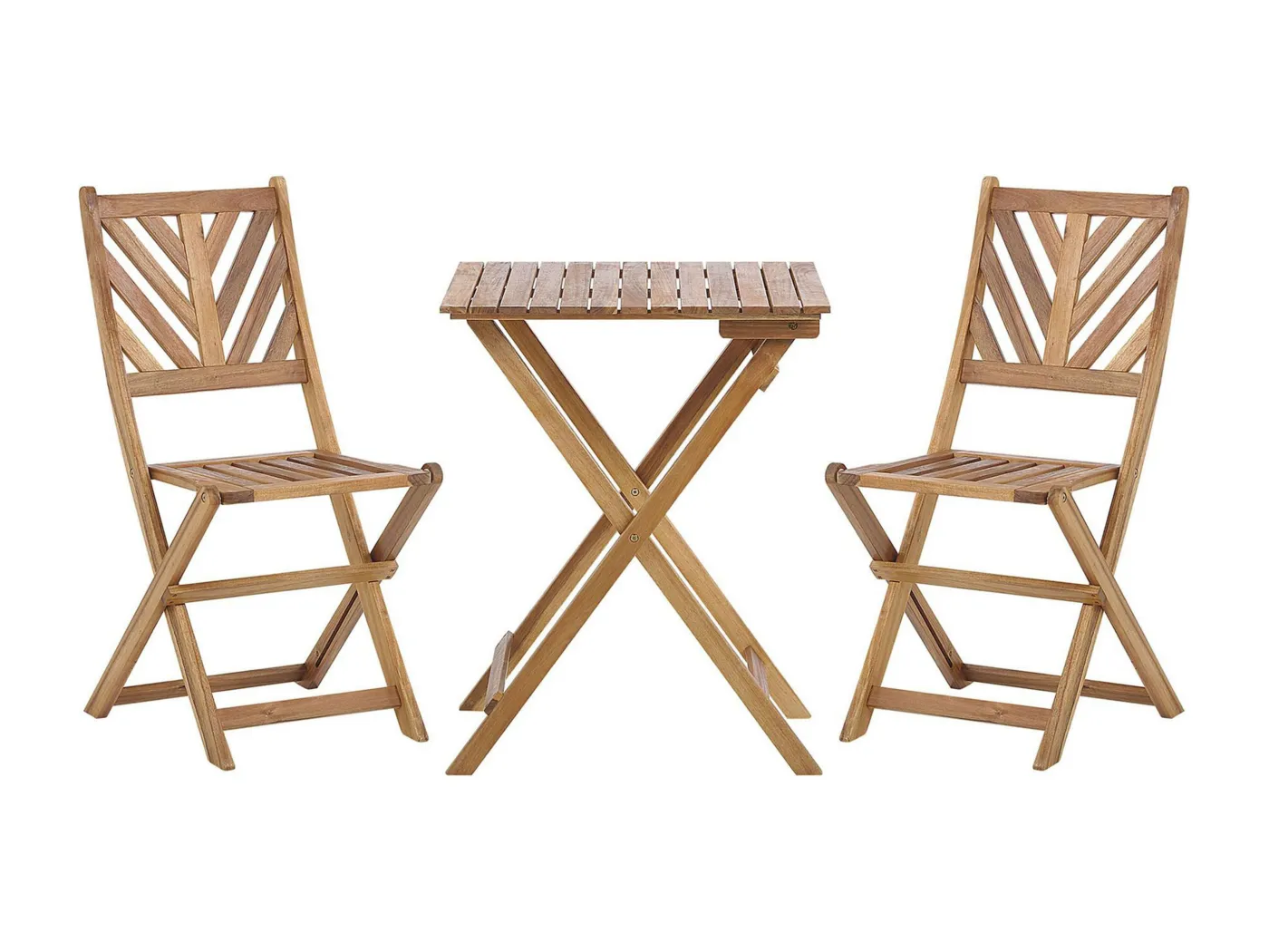 Balkonset hellbraun Akazienholz Tisch quadratisch 58x58 cm mit 2 Stühlen Terni