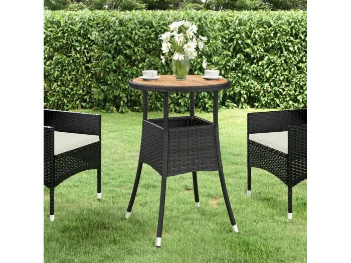 Gartentisch Ø60x75 cm Akazienholz und Poly Rattan Schwarz
