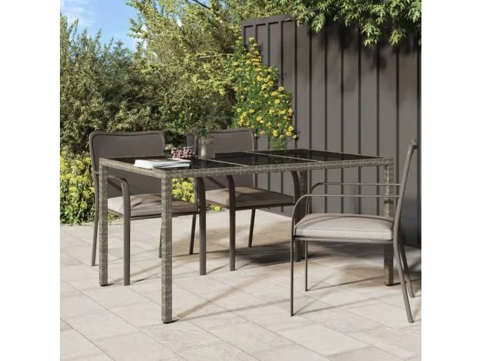Gartentisch 150x90x75 cm Hartglas und Poly Rattan Grau
