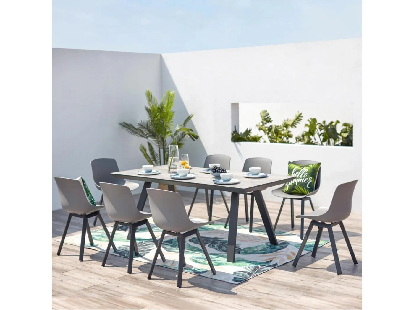 Gartenmöbelset für 8 Personen aus grauem Aluminium und Beton Temara