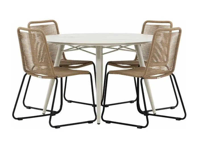 LinaLindos Gartenset 1 Esstisch, 4 Stühle beige.